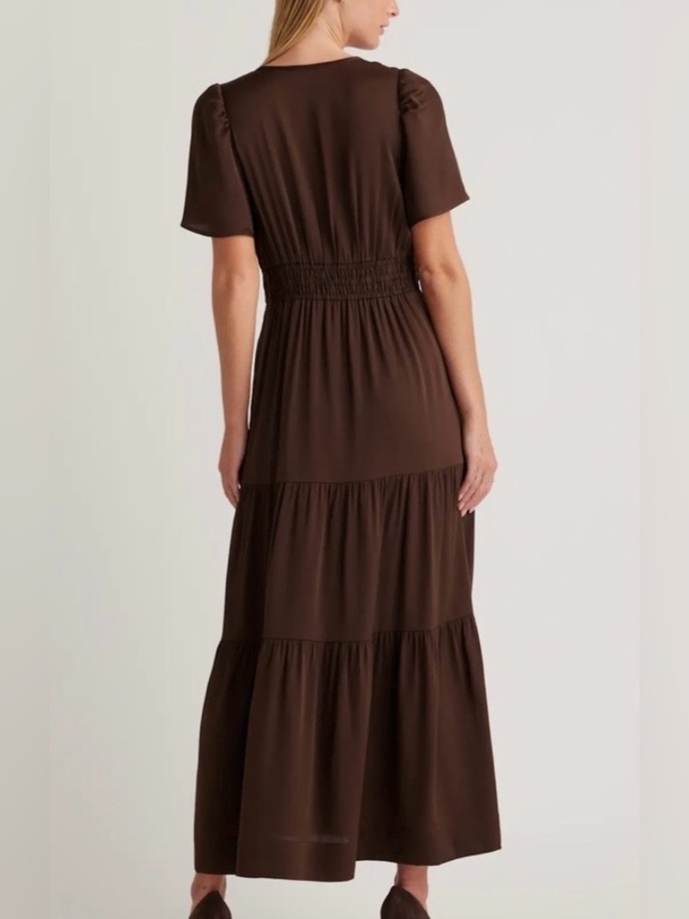 Quince Washable Stretch Silk Tiered Maxi
Dress, Small, Brown/Hot Fudge - Picture 5 of 8